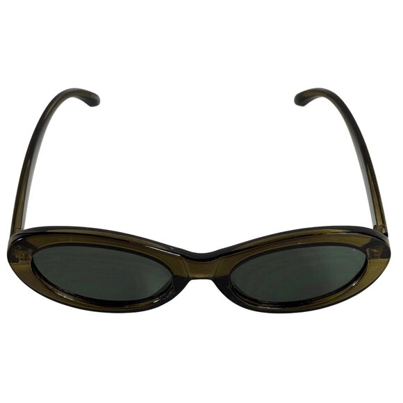 Avocado Green Oval Sunglasses Vintage Designer Inspired Dark Lenses Timeless - Picture 7 of 12